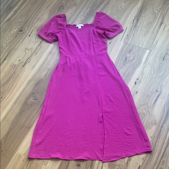 Monteau Puff Sleeve Front Slit Sheath Dress Hot Pink Fuchsia Women's Size Small - Picture 1 of 13